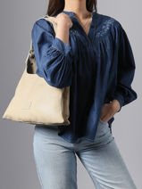 Schoudertas Seam Leder Basilic pepper Beige seam BSEA05-vue-porte