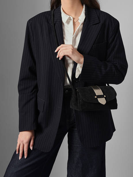 Cross Body Tas S Agnes Rundsleer Met Suède Finish Etrier Zwart agnes EAGV205S ander zicht 2